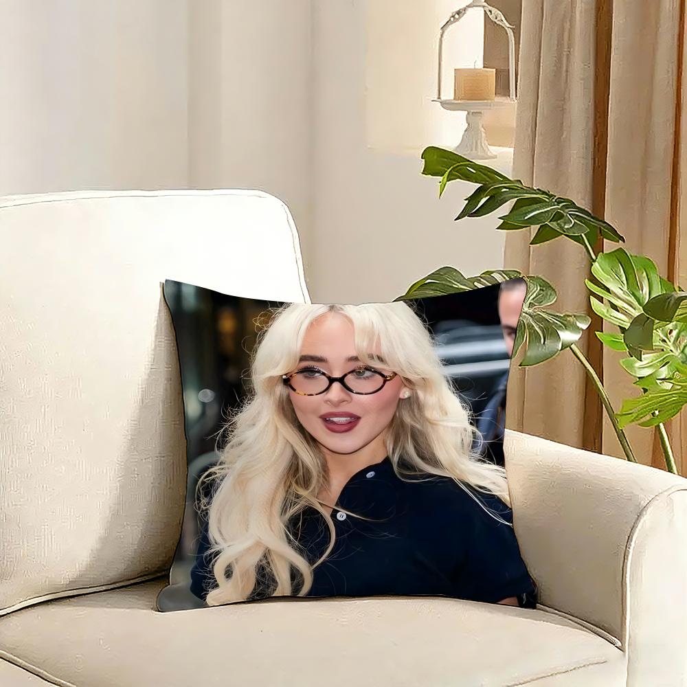Singer Sabrina CarpenterS Cushion Cover Reversible Plush Pillow Cover Soft Fluffy Home Decor for Sofa Bedroom