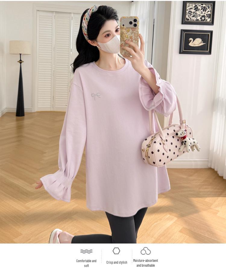 2026 Trendy Plus Size Maternity T-Shirt - Loose Fit, Casual Spring/Autumn Fashion for Moms