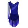 Damen Gradient Leotard Kleid Langarm Ärmellos Strasssteine Unregelmäßiger Netzsaum Eiskunstlauf Ballett Body