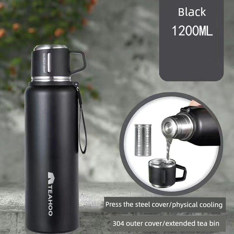 Large-Capacity Thermos Cup with Tea-Water Separation, All-Steel, Portable for Outdoor Use, Suitable for Car Use in Winter, with Handle for Brewing Tea
