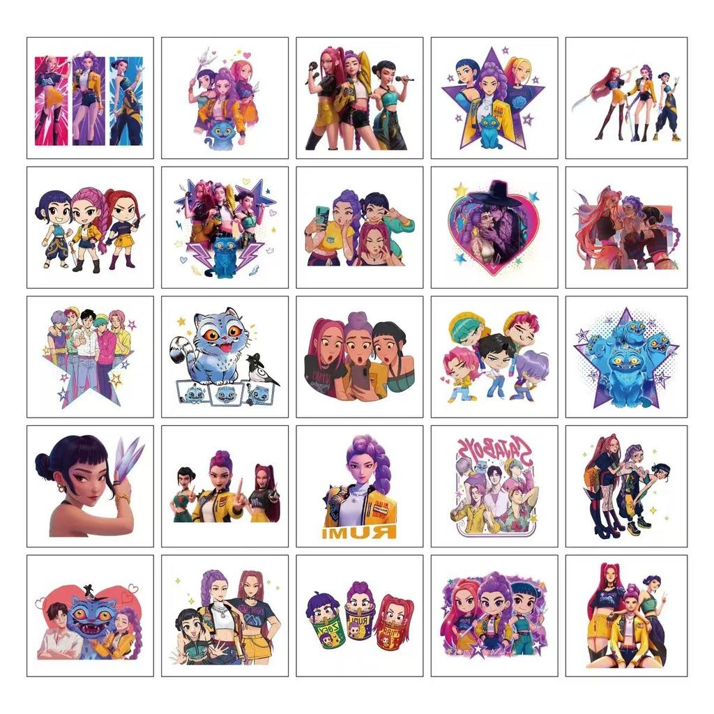 50pcs Kpop Demon Hunters Temporary Tattoo Sticker Rumi Cute Waterproof Tattoo For Birthday Party Gift