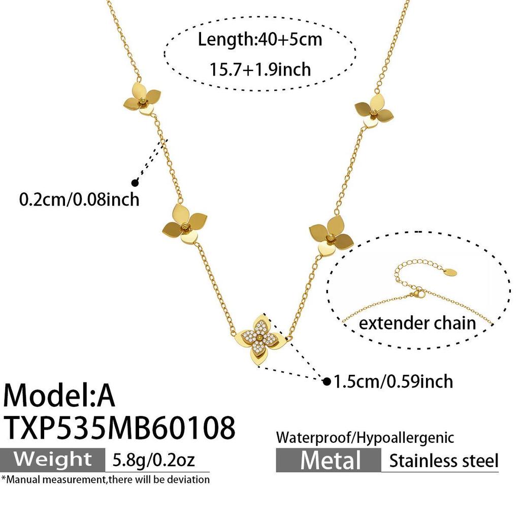 18K Gold Plated Stainless Steel Jewelry Set with Zirconia - Necklace, Bracelet, Earrings - European American Fashion Style.