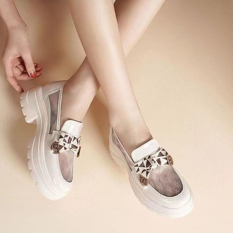 Round Toe Loafers Shoes for Women High Heels Platform Mesh Breathable Woman Pumps Summer 2025 Popular Vacation Shoe On Promotion