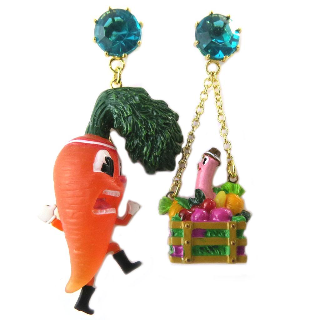 Les Trésors De Lily [P2201] - Artisanal Earrings 'Monde Merveilleux' (Vegetable Garden of Happiness) Multicolored Gold - 55x15 Mm