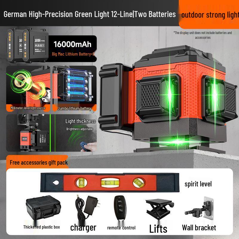 German 12-Line Green Laser Level: High Precision, High Brightness, Outdoor Auto-Leveling