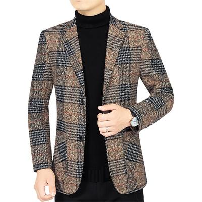 Chaqueta de Traje para Hombre Primavera Otoño Chaqueta de Traje a Cuadros para Hombre Casual Negocios Ropa de Marca Hombre Blazer Slim Masculino