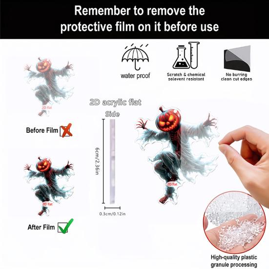 Car Mirror Hanging Accessories Spooky Pumpkin Man 2D Acrylic Rear View Mirror Pendant Flat Auto Interior Halloween Decoration for Car Backpack