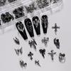 12Grid Vintage Cross Nail Art Charms Y2K Metal Style Alloy Cross Skeleton Angel Nail Decorations Accessories