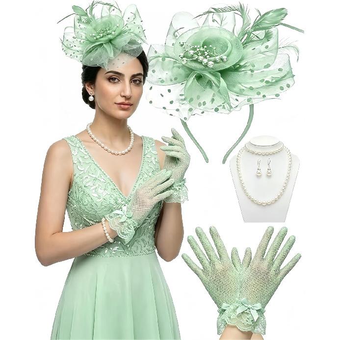 Fascinators Hat for Women Tea Party Fascinator Headband with Gloves Tea Party Accessories for Ladies