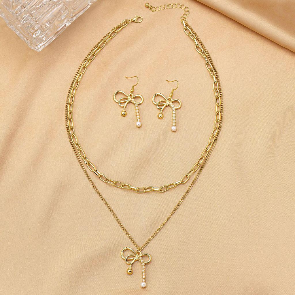 Elegant Bow Jewelry Set: High-Quality Women's Stud Earrings and Necklace