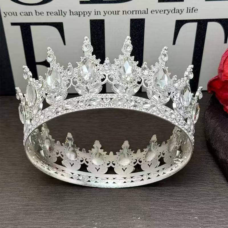 Crown  Bride's Headwear Wedding Dress  Princess Luxurious and Shiny Full Round Crown  Flower Cake  Decorative Ornaments  Crown