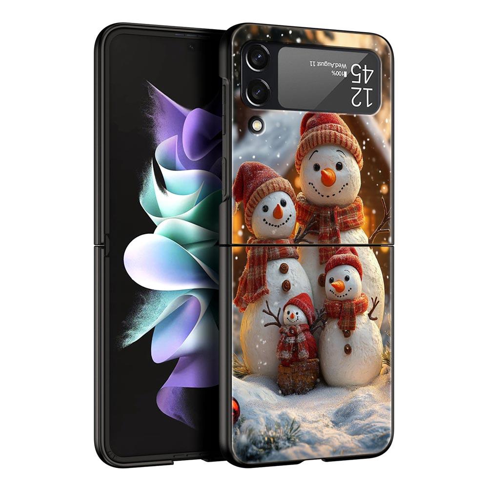 Christmas Snowman Hard PC Phone Case For Samsung Galaxy Z Flip 7 6 5 4 Black Cover For Galaxy Z Flip 3 Foldable Shell Fundas Bag