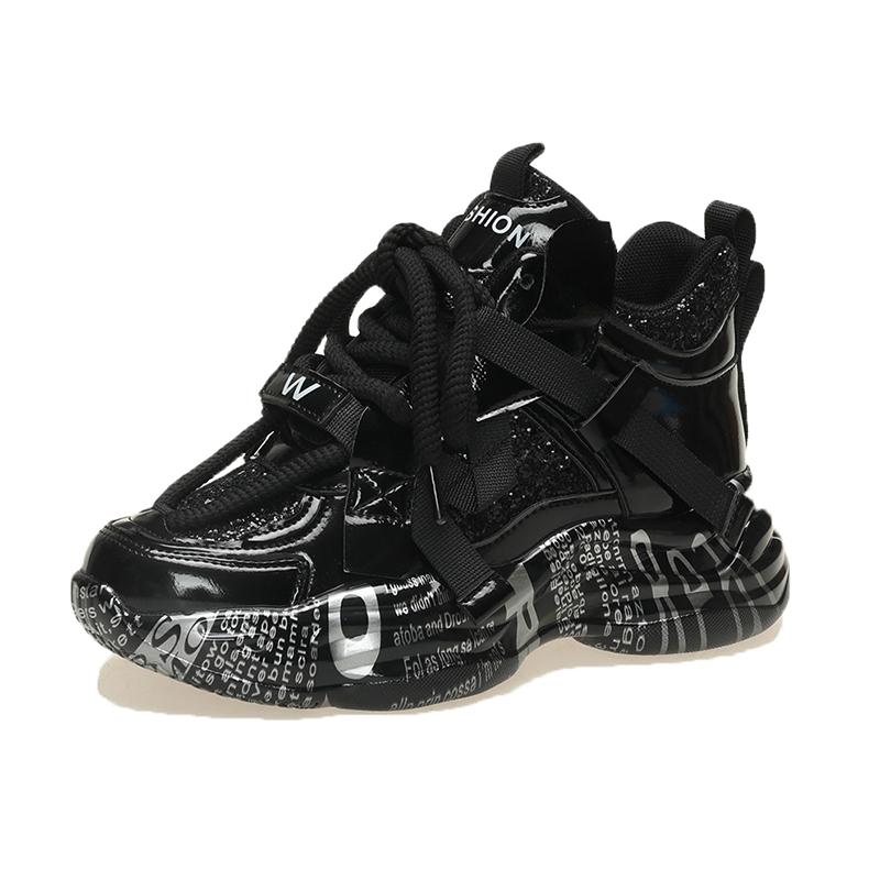 

Модные осенние кроссовки для женщин, вулканизированная обувь, женская обувь на шнуровке, увеличивающая рост, универсальная женская повседневная обувь для ходьбы 40 чёрный