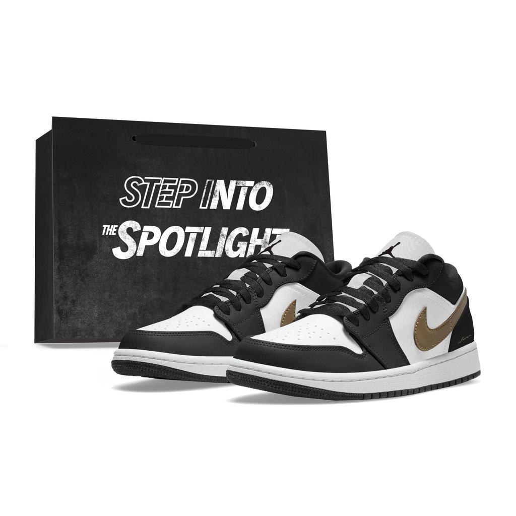 Jordan Air Jordan 1 Abrasion Resistant Breathable Low Top Skateboard Shoes Unisex Black Gold 553558-152(Team963-SBOX)