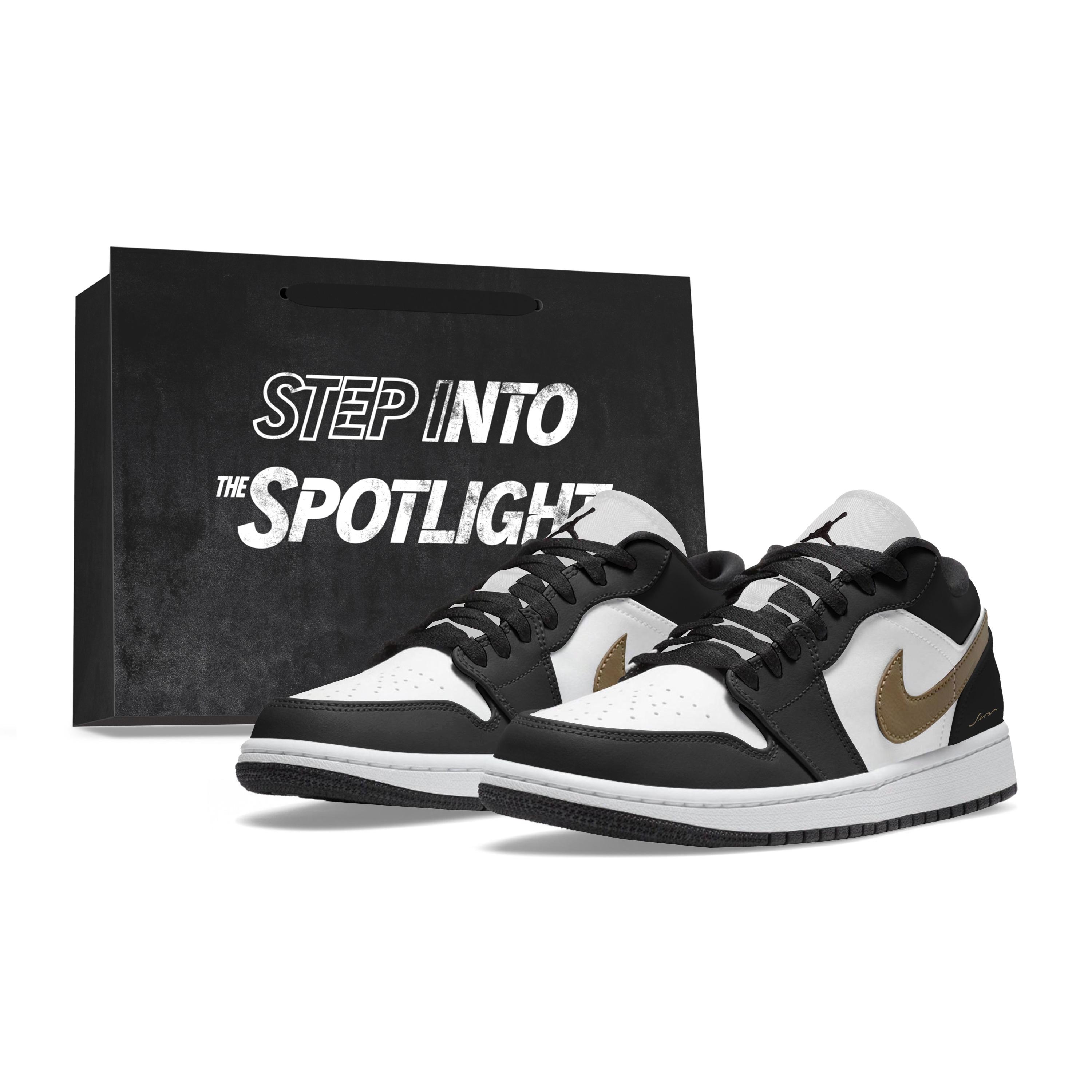 Jordan Air Jordan 1 Abrasion Resistant Breathable Low top Skateboard Shoes Unisex Black Gold 553558-152(Team963-SBOX) 35.5