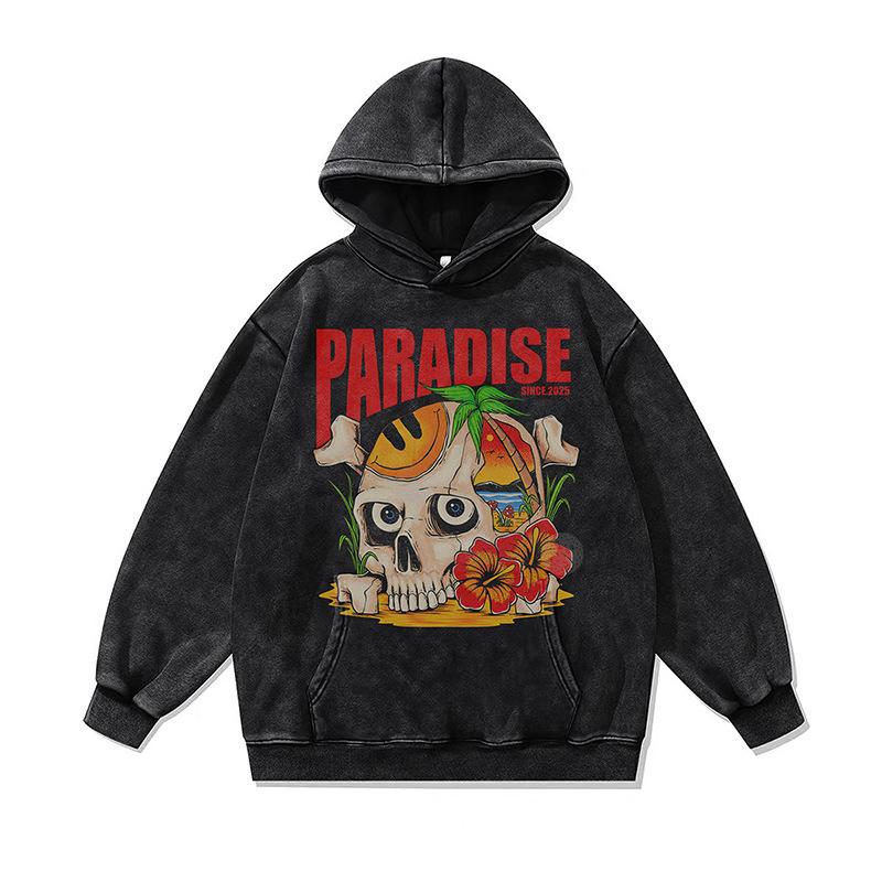 High Street Trendy Brand Washed Hooded Sweater 420G Heavy Cotton Vintage Printed Hoodie For Men And Women