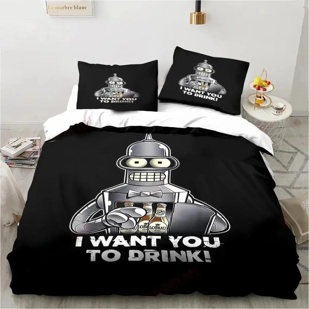 Cartoon Futuramas Bender Bedding Set Duvet Cover Bed Set Quilt Cover Pillowcase Comforter King Queen Size Boys Adult Bedding Set