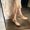 ! Shoes, Square Head Polished Retro Cross Strap Flat Heel Thick Heel, Ballet Shoes Single Shoes