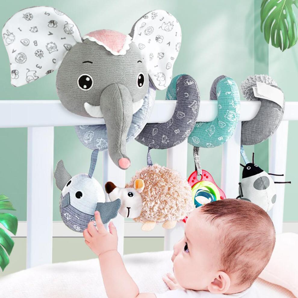 Infant Hanging Spiral Plush Toy for Car Seat Stroller Crib Bassinet Mobile with Music Box BB Squeaker Rattles Perfect Gift Idea Dazzle Effect100%