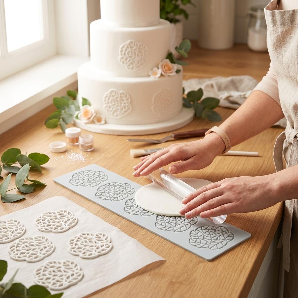 Silicone Lace Mat for Fondant Leaf Heart Bubble Pattern DIY Baking Decorating Tool