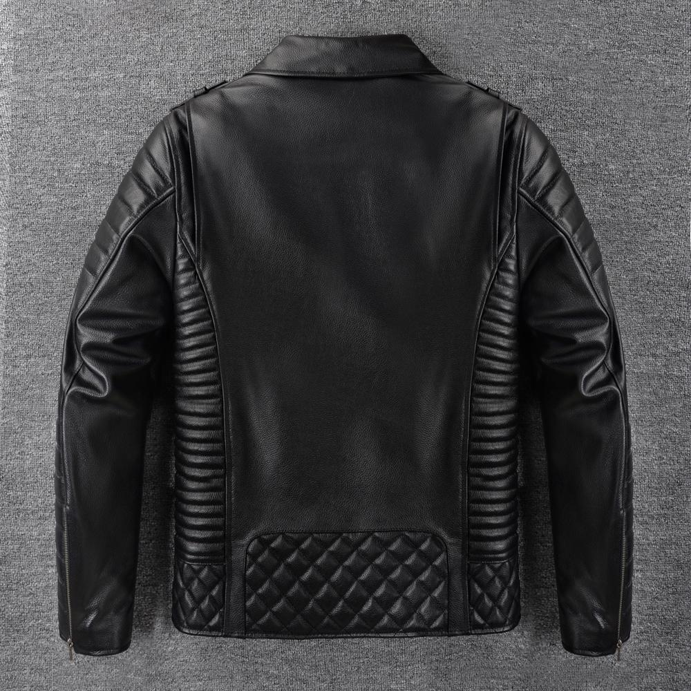Giacca in Vera Pelle di Mucca Nera Uomo Giubbotti Motocicletta Bomber Abbigliamento da Equitazione Biker Cappotto in Pelle da Uomo Autunno