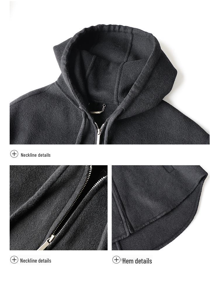 Plus Size Women's Slimming Double-Faced Wool Hooded Coat - Early Winter Casual Versatile Outerwear