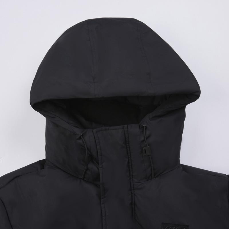 Li Ning Badminton Series Teplý bavlněný kabát ke kolenům s kapucí Pánské kabáty Černý AFMU043-1