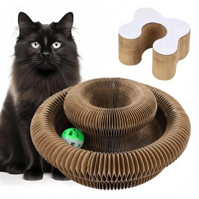 Accordion Cat Scratcher Transformable Cat Toy with Bell Ball Scratching Board Interactive Enrichment Toy for Indoor Cats Kittens