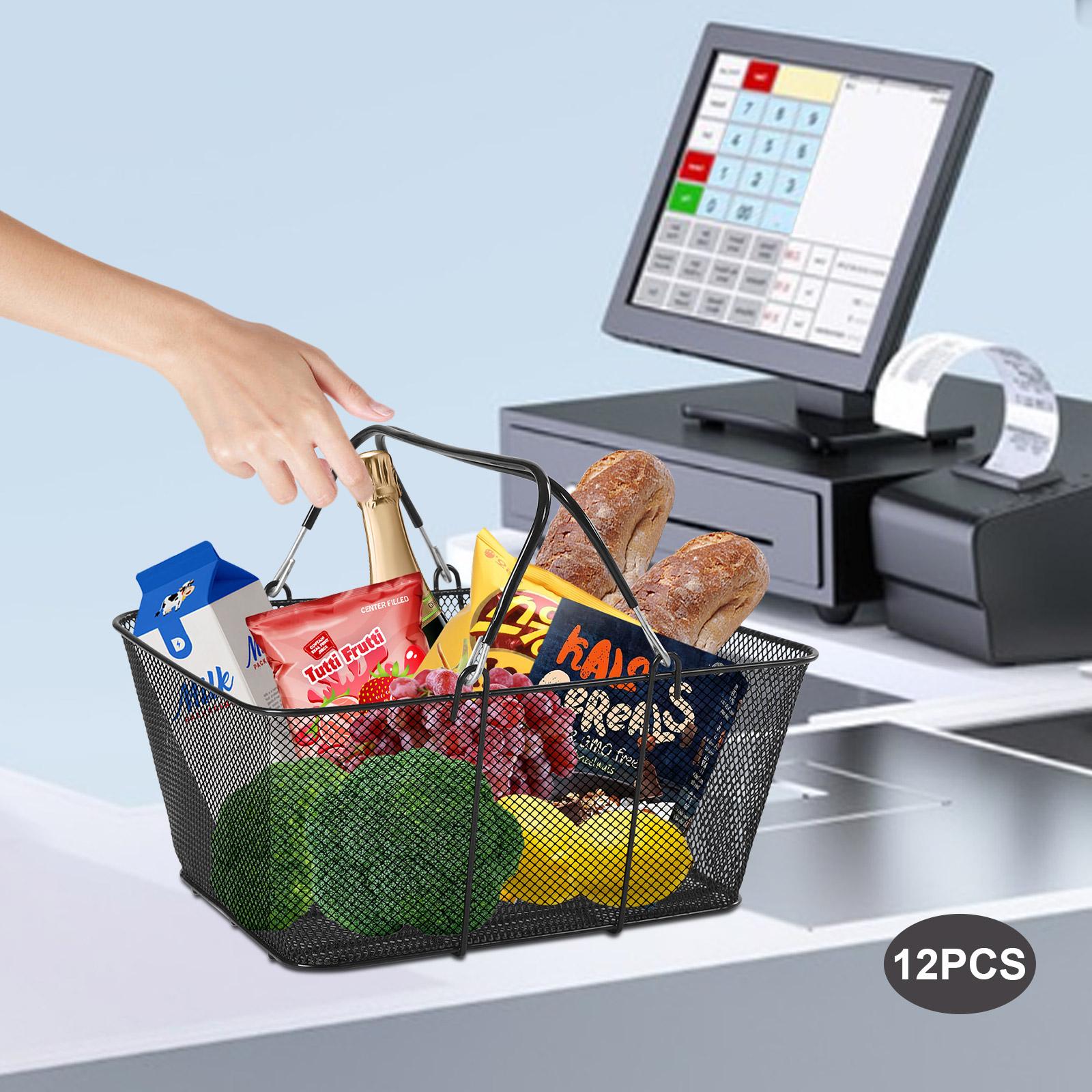 12PCS Black Metal Shopping Baskets with Handles, Mesh Storage Baskets, Portable Retail Store Baskets, Commercial Shopping Cart чёрный