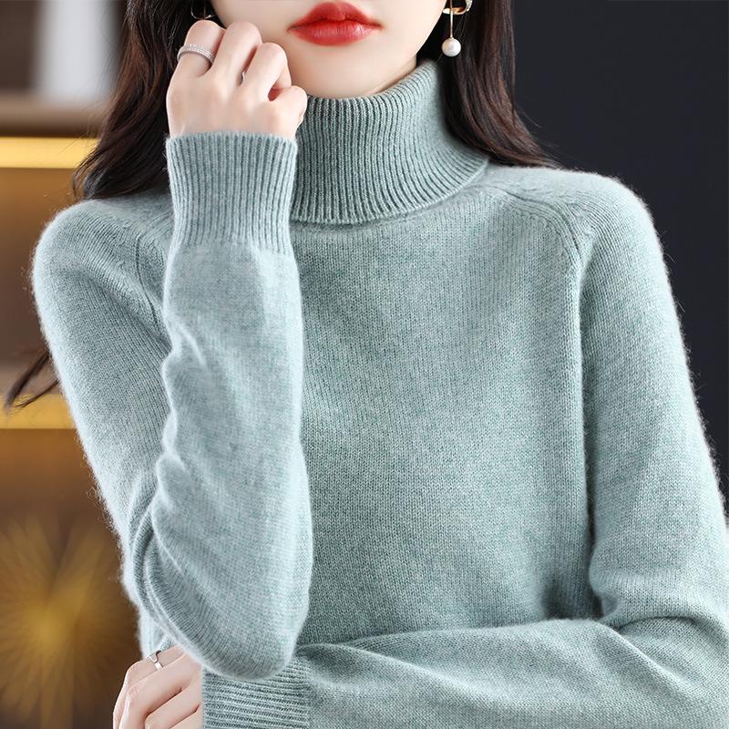 High-Neck Slimming Knit Sweater - Women's Elegant Autumn/Winter Base Layer