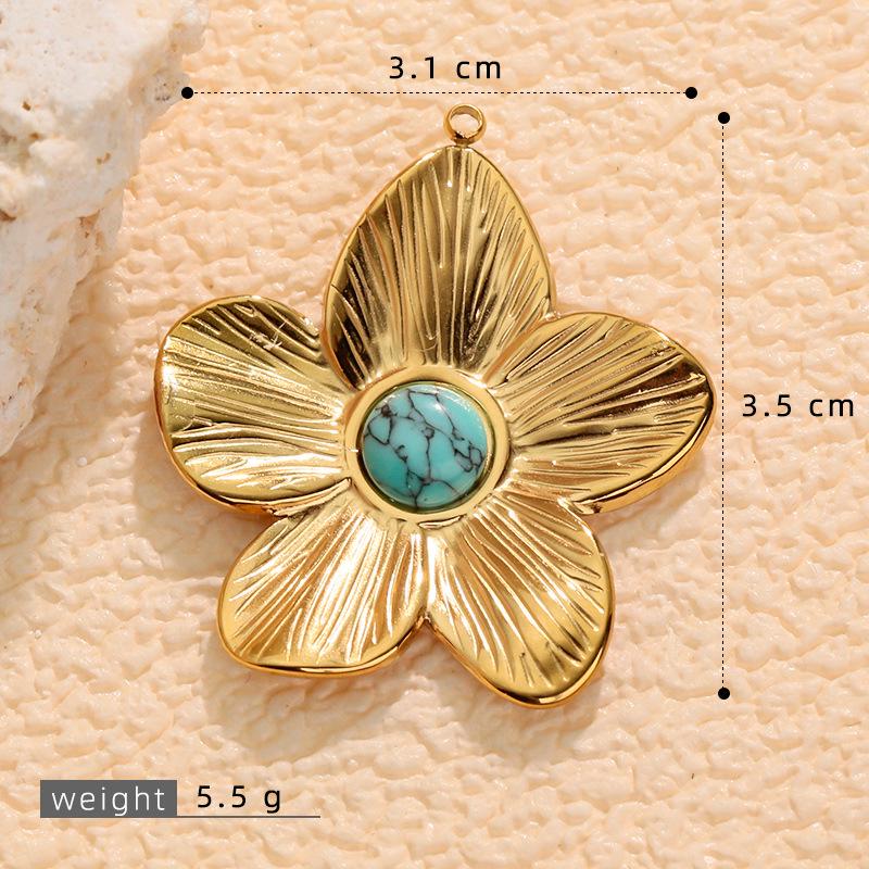 18K Gold Stainless Steel Flower Pendant Necklace & Earrings Set
