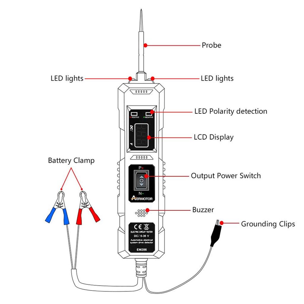 Car Circuit Tester Power Circuit Probe Tester 6 36V Automotive Circuit Detector Digital Electrical System Tool with