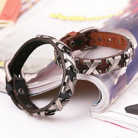 Damen Herren Punk Stilvolle Leder Armreif Legierung Armband Manschette Armband Schmuck