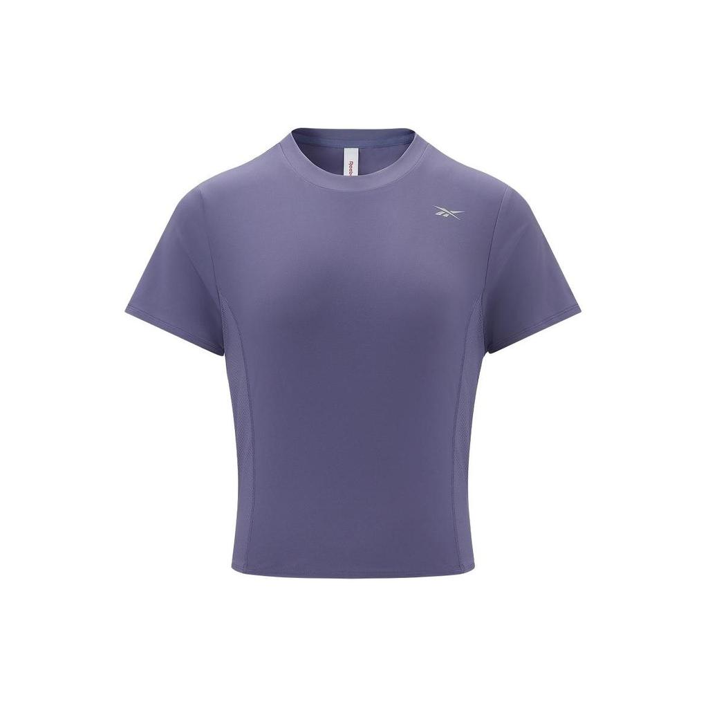 Reebok Solid Color Sports Casual Fitness Training Knit Short Sleeve T-Shirt Women Tops Gray Purple 24SRM406WGP3