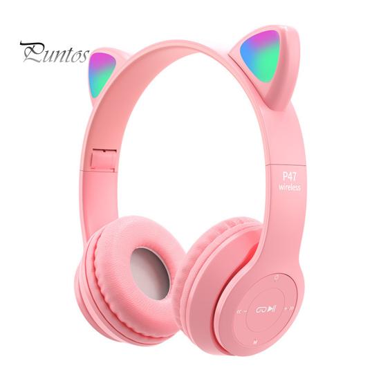 P47 fejhallgató Bluetooth-kompatibilis 5.0 Luminous Cat Ear Shape vezeték nélküli fejhallgató utazáshoz