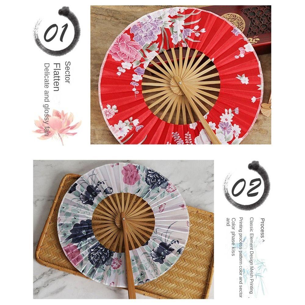 Rotatable Round Folding Fan Bamboo Craft Handheld Fan Ancient Dance Fan Summer