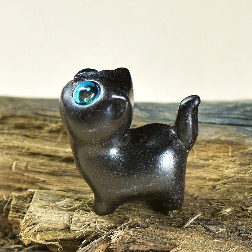 Sandalwood Cat Desktop Figurine Kawaii Animal Sculpture Office Figurine Animal Doll Toy  Home