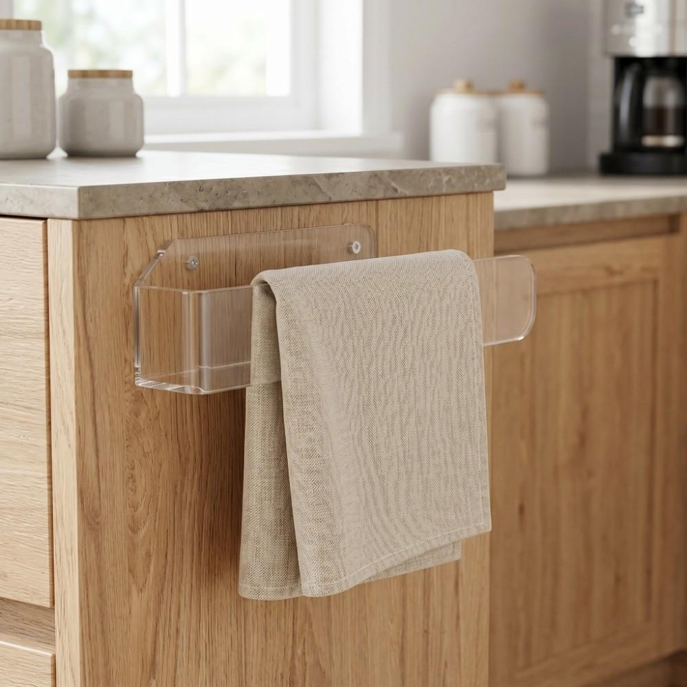 Transparent Black Hand Towel Holder Wall Mounted Towel Hanger Bathroom Kitchen Toilet Laundry Room
