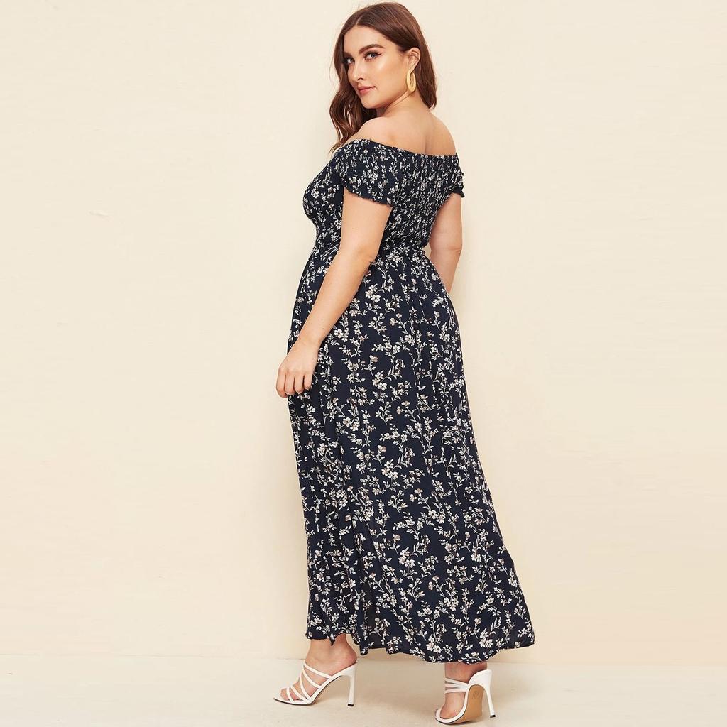 Donna Plus Size Plus Off Spalla Shirred Corpce Split Coscia Ditsy Abito  floreale acquista in modo economico — spedizione gratuita, recensioni reali  con foto — Joom