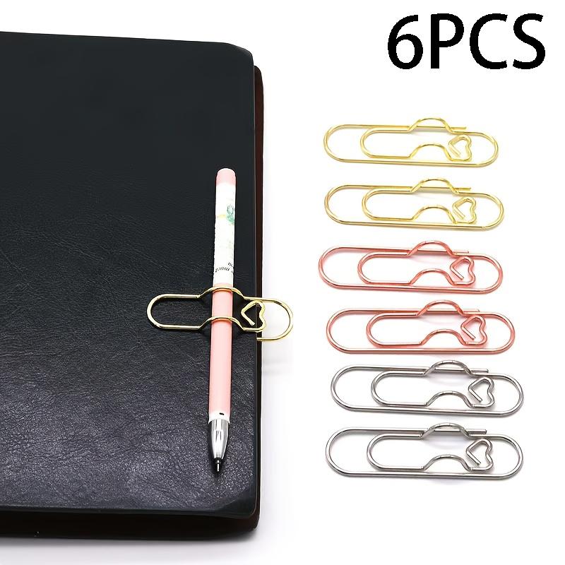 

6Pcs Heart-Shaped Pen Clips, Rose Gold & Metal Pen Holders, Office Stationery, Document Sorting Clips, Creative Paper Clips