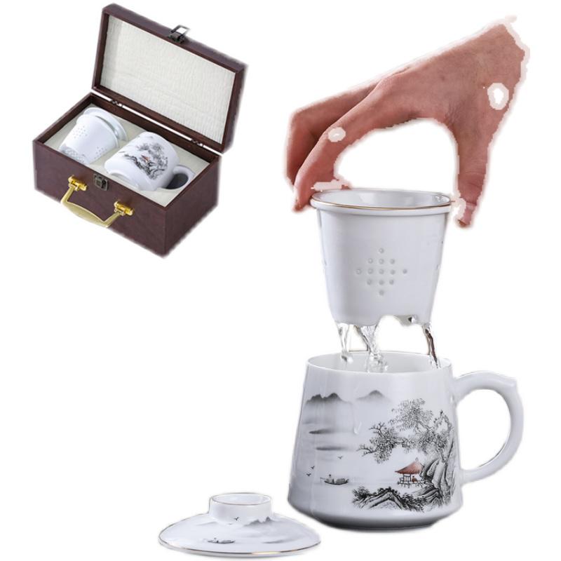 Ceramic Tea Infuser Mug with Lid and Custom Logo - Large Capacity