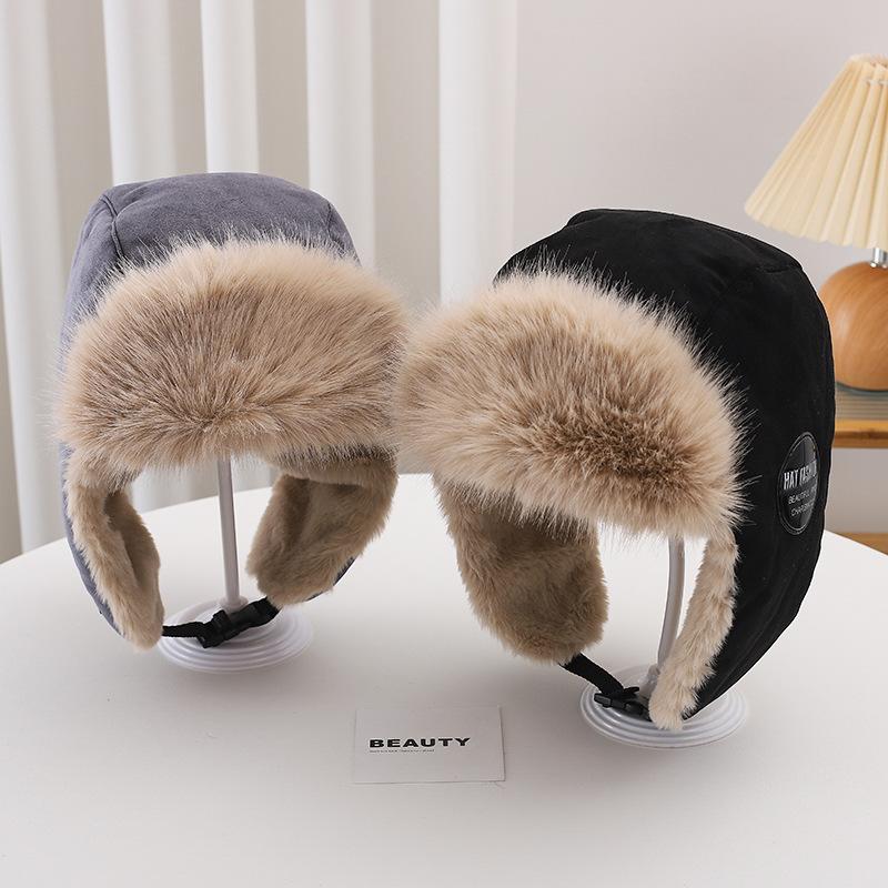 New Winter Plush Korean Knitted Hat for Women with Versatile Warm Ear Protection Thickened Fashionable Airplane Hat Men's Pull-out Hat