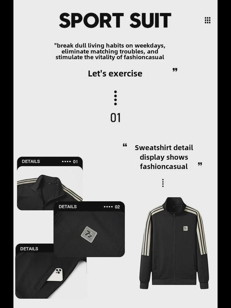 Costum sport casual din două piese pentru bărbați, cu cardigan și jachetă în dungi, toamnă