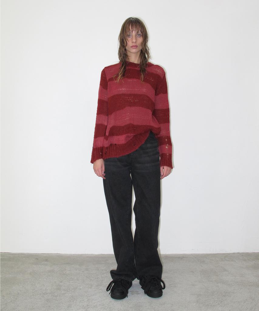 SUNBURNPROJECT Damaged Color Block Knit, Red