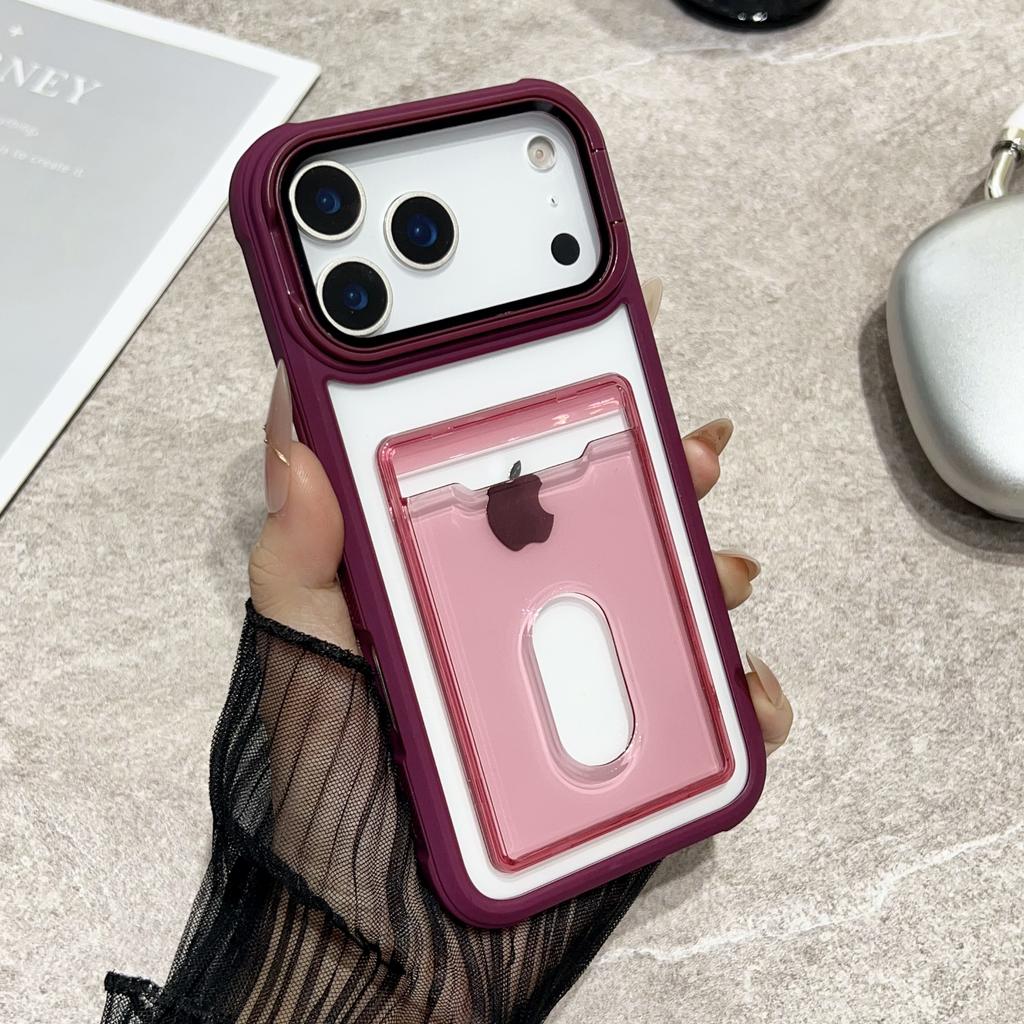 Acrylic Card Holder Slot Transparent Case For iPhone 17 Air 16 15 14 13 12 11 Plus Pro Max Wallet Camera Holder Protection Cover