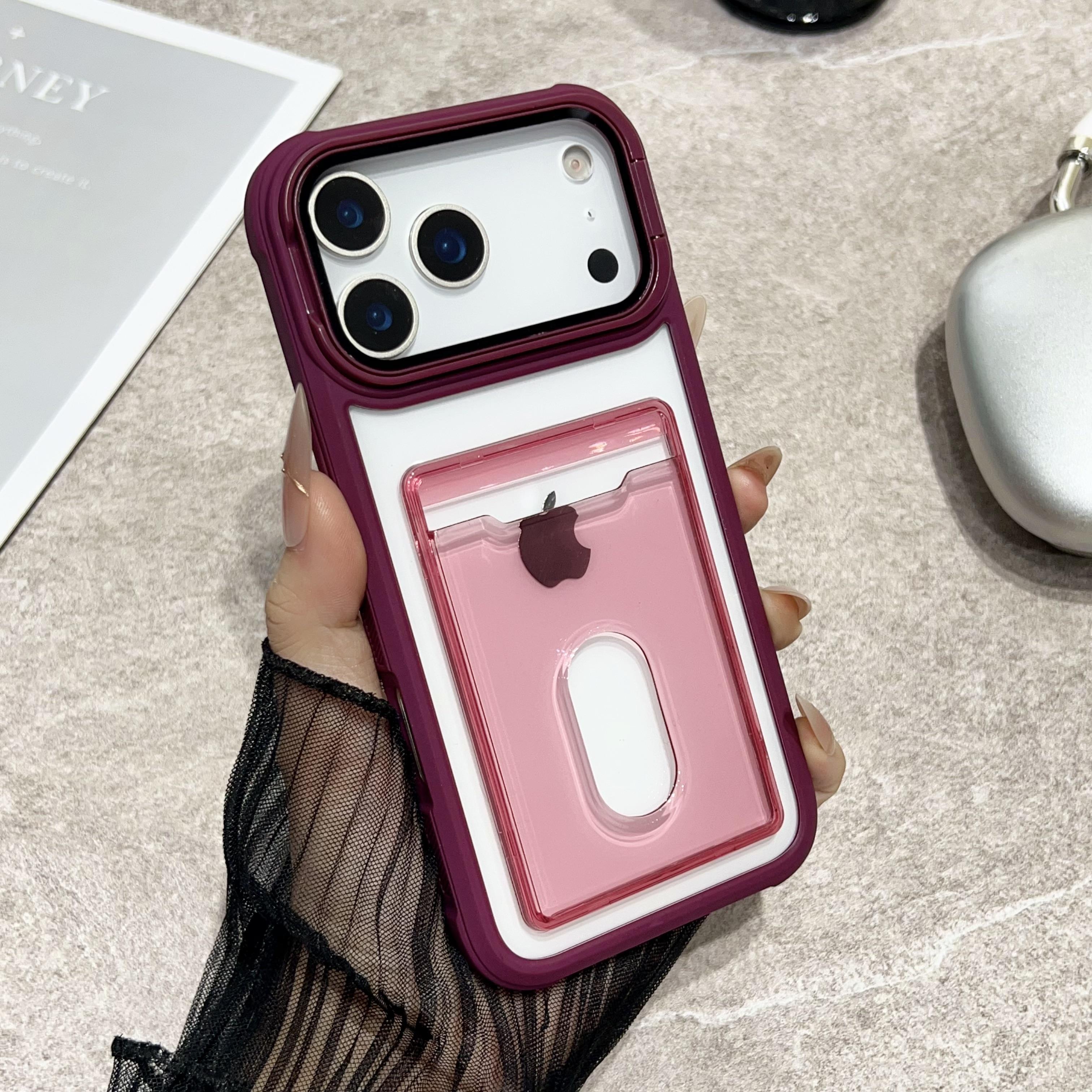 

Acrylic Card Holder Slot Transparent Case For iPhone 17 Air 16 15 14 13 12 11 Plus Pro Max Wallet Camera Holder Protection Cover iPhone 14 вина червоного кольору