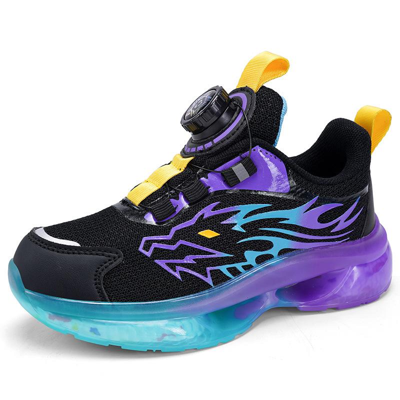 918 Children's Running Shoes Rotating Buckle Leather Sneakers Boys Low-top Mesh Fashion Primary School Students Running Shoes Spring and Autumn