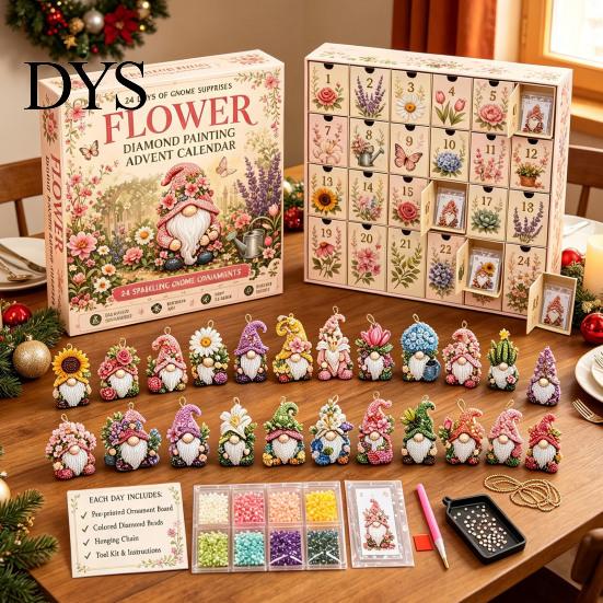 Christmas Party Favors Gnome Advent Calendar, 24 Day Countdown Box with Faux Diamond Holiday Season Toys Painting Craft Accessories, Collectible