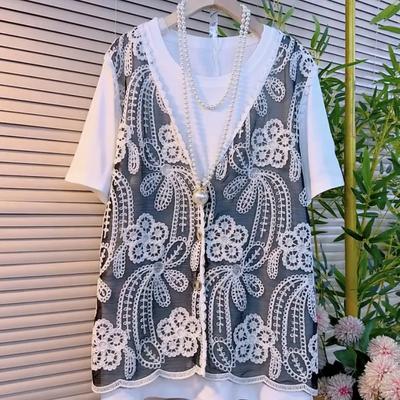 Women's Summer Hook Flower Hollow Short Sleeve T-shirt Design Thin Loose Top
