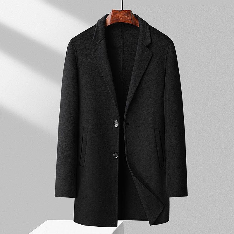 Men's Medium and Long Fashion Casual Double-sided Wool Woolen Coat Comfortable Simple Trench Coat Men's Coat